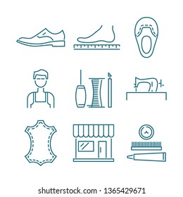 Handmade Shoes Vector Line Icons. Set Of 9 Illustrations For Shoe Bespoke Business