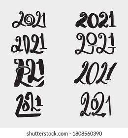 Handmade signs and logos calligraphy lettering set of 2021 happy new year date