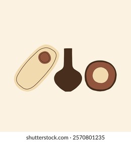 Handmade Simple Clay Pottery Ceramic Utensil. Different Pottery Shape Silhouette Decor. Hand Drawn Vector Illustration