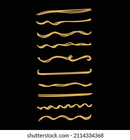 Handmade Simple Gold Underline Set On Black Background