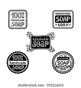 Handmade soap badges. Vector set of vintage labels, tags, stamps for package design of hand made cosmetics