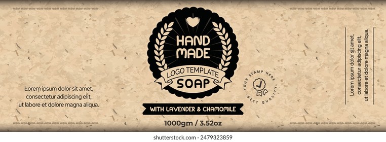 Handmade Soap Label Template Design, Hand Drawn Design. Custom Kraft Paper Printable Soap Label Horizontal Band Soap Packaging. Editable Template Download and Print Ready File.