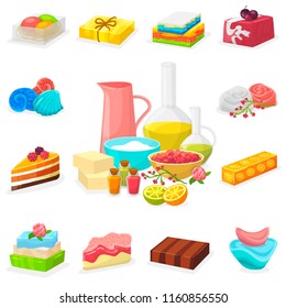 Handmade soap vector homemade hygiene aroma cosmetics for healthy aromatherapy and hand clean bath toiletries illustration hobby set of workshop scented ingredients isolated on white background