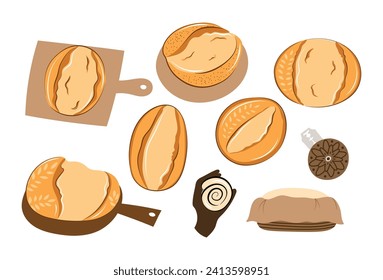 Handmade sourdough bread vector set, artisan bread loaf