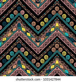 Handmade stripes bright tribal seamless pattern with zigzag