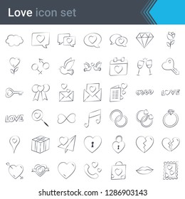 Handmade stroke vector love icons isolated on white background. Love is in the air - modern sketchy style heart icons collection. Valentines day, Mothers day, wedding, love and romantic events. Vector