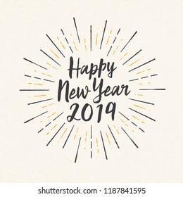 Handmade style greeting card - Happy New Year 2019 - Vector EPS10. For your print and web messages : greeting cards, banners, t-shirts.
