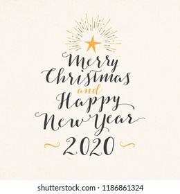Handmade style greeting card - Merry Christmas and Happy New Year 2020 - Vector EPS10. For your print and web messages : greeting cards, banners, t-shirts.