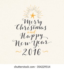 Handmade style greeting card - Merry Christmas and Happy New Year 2016 - Vector EPS10.