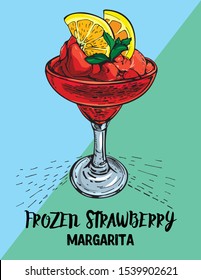 Handmade summer tropical cocktail . Frozen Strawberry Margarita