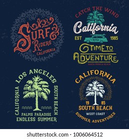 Handmade Surf set. Badges collection. T shirt gpaphics for print and other user. Vector.