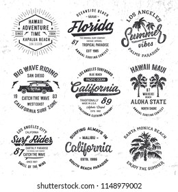 Handmade Surf set. Vintage Badges collection. T shirt gpaphics for print and other user. Vector.