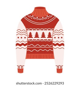 Handmade sweater with fir trees pattern flat color vector object. Christmas holiday spirit of knitwear illustration on white background