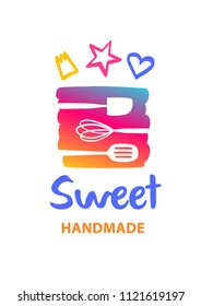 Handmade sweet. Silhouette stylized kitchenware on white background.  Concept template logo, banner, poster for confectionery, bakery, candy, cake, pie market.