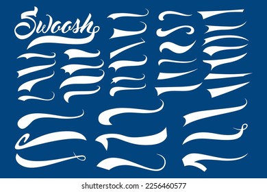 Handmade swooch tail set, brush lines in doodle. Lettering underlines strokes isolated on white background. Vector illustration.