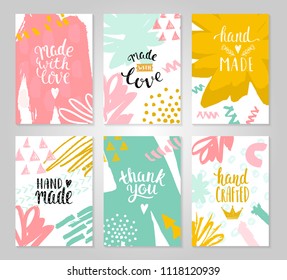 Handmade templates collection.  Vector design with hand drawn cute elements. Lettering. 