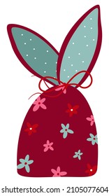 Handmade textile red gift bag with floral pattern. Clipart.