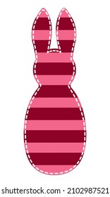 Handmade textile toy Easter bunny with embroidery in red stripes. Clipart.