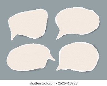 Handmade torn paper talk bubbles with grunge texture. Isolated vector elements for collage, storytelling, quotes, messaging concepts, scrapbooking, digital art, web design, social media design