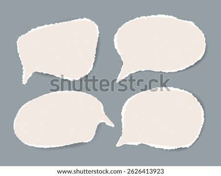 Handmade torn paper talk bubbles with grunge texture. Isolated vector elements for collage, storytelling, quotes, messaging concepts, scrapbooking, digital art, web design, social media design