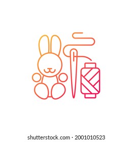 Handmade toys gradient linear vector icon. Amigurumi bunny. Handcrafted pieces for children. Plush rabbit. Thin line color symbols. Modern style pictogram. Vector isolated outline drawing