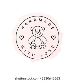 Logotipo vectorial de juguetes hechos a mano, icono del oso de peluche