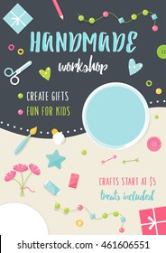 Handmade Tutorials and Workshops Banner. Arts, Crafts and Tools Flat Vector Illustration.