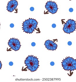 Handmade uterus pattern with cornflowers, seamless pattern for fabric, textile, wrapping paper, cover, banner, interior decor. Vector