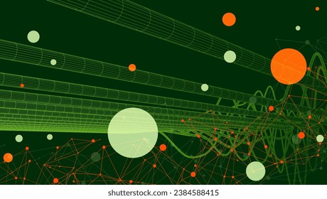 Handmade vector abstract background with a wireframe dynamic pipes, line and particles. Plexus effect.