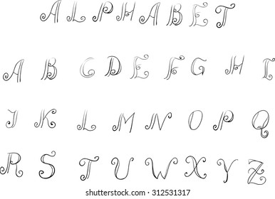 Handmade vector calligraphy alphabet on white background