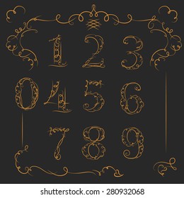 Handmade vector calligraphy anniversary alphabet with numbers