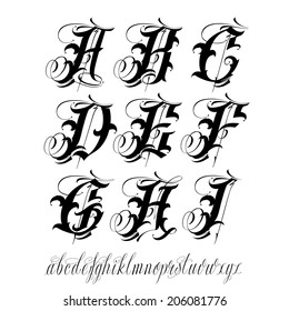 Handmade vector calligraphy tattoo alphabet