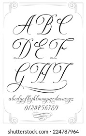 Handmade vector calligraphy tattoo alphabet with numbers