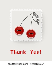 Handmade vector card / banner with cherries of sewing buttons, laces and Thank You lettering