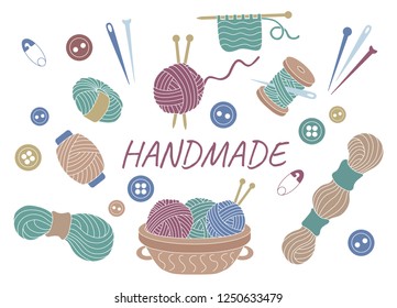 Handmade vector collection. Icons for sewing shop and other project