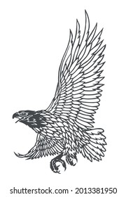 Handmade vector eagle illustration in irregular and rustic strokes.