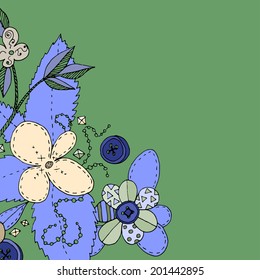 Handmade vector floral background with buttons