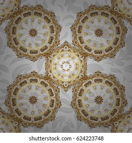 Handmade vector golden elements on gray background. Vintage seamless floral pattern. Decoration for fabric, textile, interior.