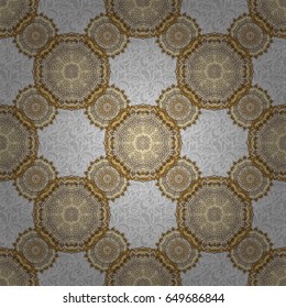 Handmade vector golden elements on gray background. Vintage seamless floral pattern. Decoration for fabric, textile, interior.