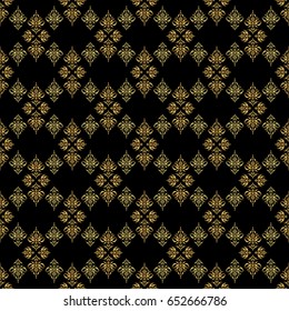 Handmade vector golden elements on black background. Vintage seamless floral pattern. Decoration for fabric, textile, interior.