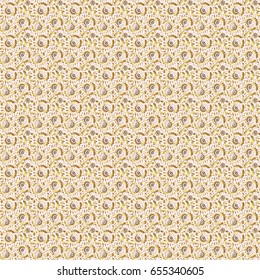 Handmade vector golden elements on beige background. Vintage seamless floral pattern. Decoration for fabric, textile, interior.