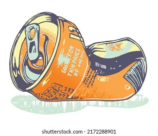 Handmade vector illustration of crushed drink can.