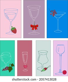 Handmade vector illustration for festive design. A set of glassware, glasses. Doodle style.