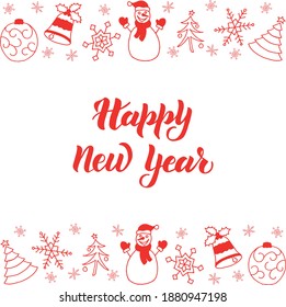 Handmade vector illustration with lettering for new year greeting card, wallpaper, printshop, decoration, social media