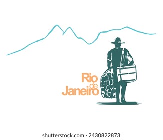 Handmade vector illustration of a seller on the beach in Rio de Janeiro. Art styled with stripped-down features.