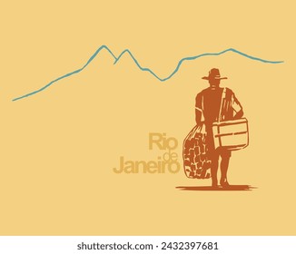 Handmade vector illustration of a seller on the beach in Rio de Janeiro. Art styled with stripped-down features.