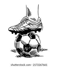 Handmade vector illustration of soccer cleat and ball.