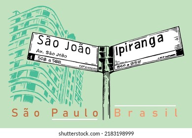 Handmade vector illustration of street signs in the city of São Paulo. Art in free and uncluttered lines.