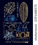 Handmade vector illustration of surf, summer and tropics elements. Editable art for prints on t-shirts, posters, etc.