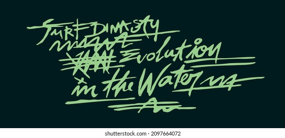 Handmade vector illustration of surfing text with scribbled letters. 
